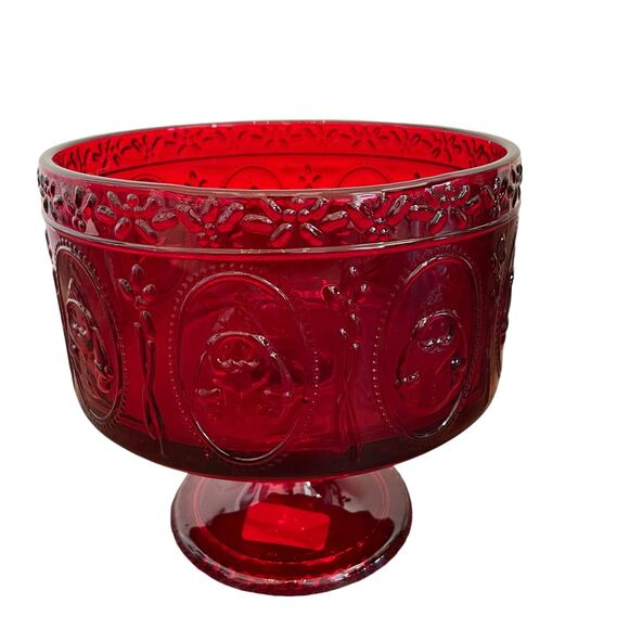JINGLES & JOY Snowman Trifle Bowl Footed Serving Dish Embossed Holiday Red NEW - Picture 10 of 12